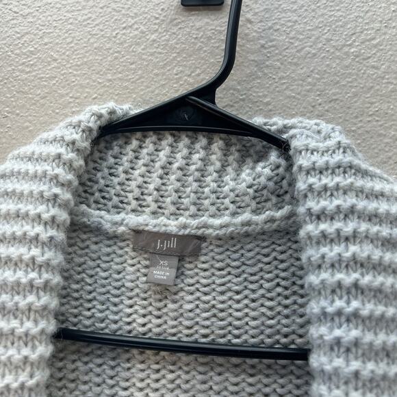 J JILL Alpaca Blend Chunky Knit Cardigan Sweater Shawl Collar Gray Longline XS - Picture 2 of 4